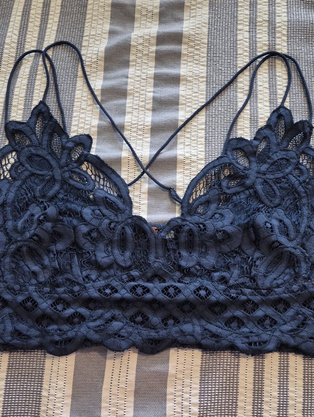 HP Navy Floral Lace Bralette with Delicate Straps